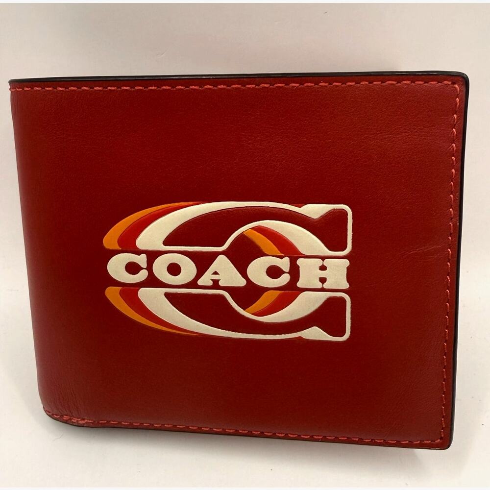 Coach Men's 3-1 Red Leather Wallet W/Retro Style Coach Logo